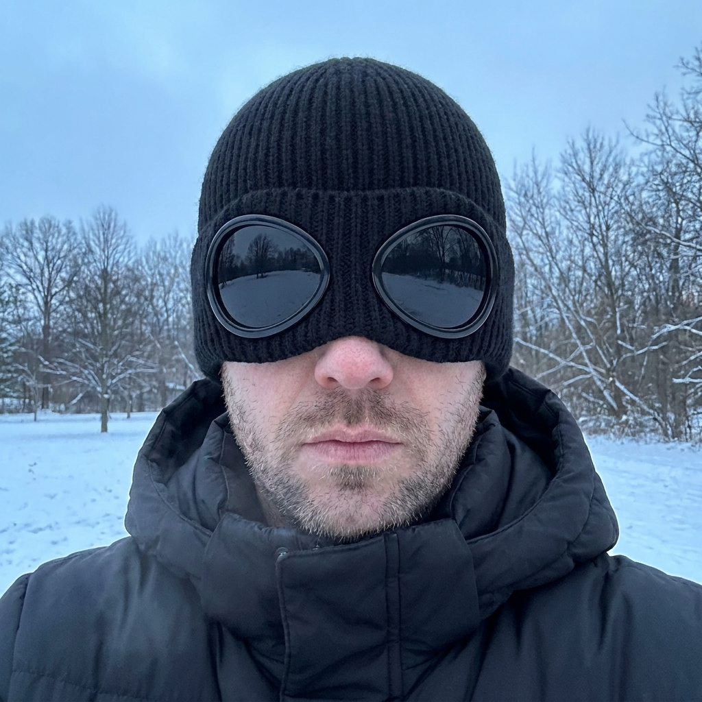 Knoggles goggle beanie outdoors in winter